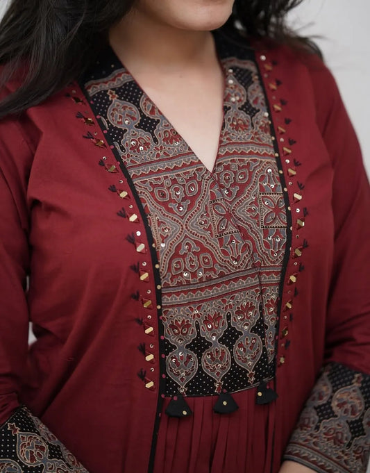 Elegant Maroon Printed Kurta Palazzo & Dupatta Set for Women | Ethnic Festive Wear
