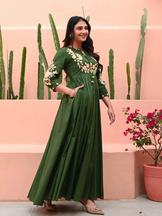 Elegant Forest Green Embroidered Anarkali Gown for Women | Festive & Party Wear Ethnic Dress