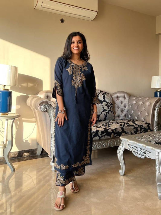 Midnight Noir Embroidered Kurta Set with Dupatta